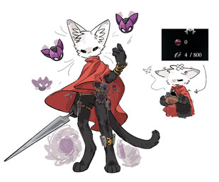 ambiguous_gender anthro bandage beads black_body black_eyes black_fur cloak clothed clothing cogfly empty_eyes fingers fur holding_melee_weapon holding_object holding_weapon inner_ear_fluff melee_weapon paws prayer_beads red_cloak red_clothing rosary sawblade solo tail tuft weapon white_body white_eyes white_fur aaasakawa hollow_knight:_silksong hollow_knight_(franchise) team_cherry hornet_(hollow_knight) felid feline mammal 2026 hi_res