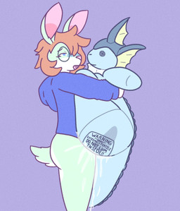 anthro blue_eyes bodily_fluids bottomless breeding_kink brown_hair clothed clothing cum cum_in_vagina cum_inside duo eyewear female femboy feminine feral fur genital_fluids glasses hair hoodie hoodie_only impregnation impregnation_risk male male/female multicolored_body multicolored_fur penetration plushie plushophilia topwear topwear_only vaginal vaginal_penetration warning warning_sign wearing_glasses x-ray_view jellybeankofi nintendo pokemon gabby_summers_(oc) animate_inanimate eeveelution generation_1_pokemon lagomorph leporid living_plushie mammal pokemon_(species) rabbit vaporeon hi_res