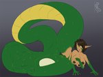 4_arms 4_breasts after_transformation apode breasts egg female forked_tongue green_body green_eyes green_scales humanoid_pointy_ears legless multi_arm multi_breast multi_limb nipples nude pointy_ears scales serpentine simple_background solo split_form tongue tongue_out sepisnake draconcopode lamia reptile scalie snake 2023 4:3