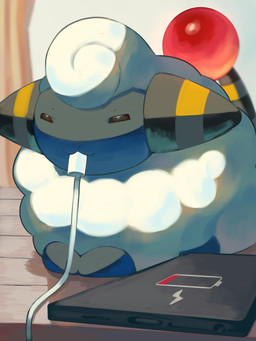 ambiguous_gender cellphone charger convenient_power electronics eyes_closed feral fur low_battery lying on_front phone smartphone solo tail wool_(fur) yellow_body yellow_fur yellow_wool p9kfxaofqi54546 nintendo pokemon bovid caprine generation_2_pokemon mammal mareep pokemon_(species) 2025 3:4 hi_res