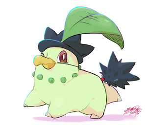 1_toe ambiguous_gender brown_eyes clothing cosplay costume fake_beak fake_tail feral green_body hat headgear headwear kemono leaf nude one_eye_closed plant pokemon_costume quadruped shadow side_view simple_background solo walking white_background wink avimedes nintendo pokemon chikorita elemental_creature flora_fauna generation_2_pokemon murkrow pokemon_(species) reptile scalie 2017 digital_drawing_(artwork) digital_media_(artwork) full-length_portrait hi_res portrait signature