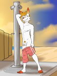 anthro anthrofied ball_stubble beach bottomwear bottomwear_down casual_exposure circumcised clothing evening flaccid genitals humanoid_genitalia humanoid_penis male navel nipples outside penis pokemorph pubes public public_exposure puddle shower solo swimming_trunks swimming_trunks_down swimwear water fuze nintendo pokemon king_(fuze) generation_8_pokemon pokemon_(species) scorbunny 3:4 hi_res