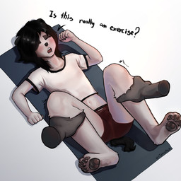 anthro braces femboy male male/male paws sport stretching tt3trop4ck mammal mephitid skunk 1:1 hi_res