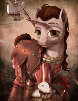 armor female feral halberd headgear helmet horn knight looking_at_viewer melee_weapon polearm solo warrior weapon lordgood friendship_is_magic hasbro my_little_pony mythology equid equine mammal mythological_creature mythological_equine unicorn 2015 hi_res