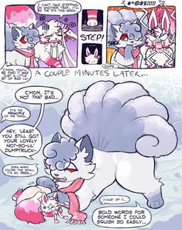 angry bodily_fluids butt dialogue duo eyelashes female feral fire male male/female profanity scarf shrinking size_difference size_transformation smile sweat text transformation trap_(contrivance) wobbling zlut385 nintendo pokemon pokemon_mystery_dungeon spike_chunsoft berri_(yesthisisgoocat) parfait_(yesthisisgoocat) alolan_form alolan_vulpix eeveelution generation_1_pokemon generation_6_pokemon generation_7_pokemon goo_creature hybrid pokemon_(species) regional_form_(pokemon) sylveon vulpix censored colored comic digital_drawing_(artwork) digital_media_(artwork) hi_res tagme