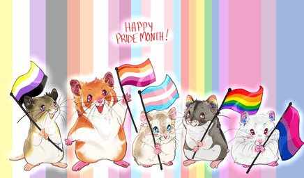 ambiguous_gender bisexual_pride_colors blue_eyes blush brown_body brown_fur buckteeth feral flag fur grey_body grey_fur group happy lesbian_pride_colors lgbt_pride multicolored_eyes nonbinary_pride_colors open_mouth orange_body orange_fur orange_lesbian_pride_colors pink_nose pride_colors purple_eyes rainbow_eyes rainbow_flag rainbow_pride_flag rainbow_symbol tan_body tan_fur teeth text transgender_pride_colors whiskers white_body white_fur bugisland lgbt_pride_month cricetid hamster mammal rodent english_text hi_res