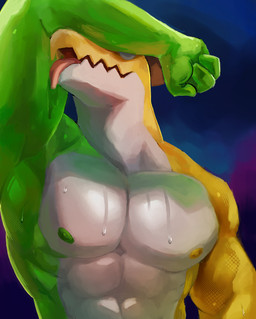 abs anthro arm_over_eyes arm_over_head biceps bodily_fluids deltoids flexing flexing_bicep green_body licking licking_bicep licking_muscles male muscular muscular_anthro muscular_male nipples obliques pecs raised_arm self_lick solo sweat tongue coluen glitch_productions the_amazing_digital_circus vlatt23_pose gummigoo_(tadc) crocodile crocodilian reptile scalie hi_res