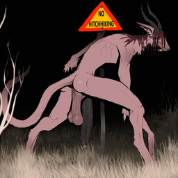 anthro backsack balls big_penis brown_hair erection foreskin fur genitals hair horn huge_penis humanoid_genitalia humanoid_penis long_fangs long_penis male nude penis saggy_balls sharp_teeth slim_anthro solo tail tan_body tan_fur teeth vein veiny_penis warning_sign thecore34 monster 1:1 absurd_res hi_res