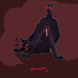 anatomically_correct anatomically_correct_genitalia anatomically_correct_vulva animal_genitalia animal_vulva ass_up belt black_body black_fur bodily_fluids bow_tie cum cum_in_vagina cum_inside female feral fur genital_fluids genitals latex mooning muzzle_(object) muzzled red_eyes simple_background solo vulva zeniarmr canid canine cross_fox fox mammal red_fox true_fox 1:1 hi_res
