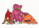 claws crouching eyeless feral group lying multi_eye on_front open_mouth trio aurem ben_10 bioware cartoon_network electronic_arts mass_effect alien mammal varren vulpimancer