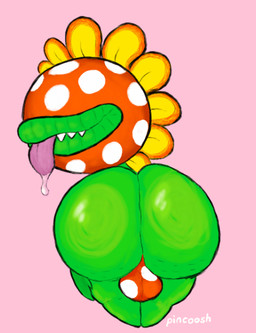 anthro backsack balls big_butt bodily_fluids bouncing_butt butt butt_jiggle cellulite clothed clothed_male clothing eyeless genitals glistening glistening_butt green_body jiggling looking_at_viewer looking_back male petals pink_background plant rear_view saliva saliva_on_tongue simple_background smile solo spots thong tongue tongue_out underwear pincoosh mario_bros nintendo petey_piranha elemental_creature flora_fauna piranha_plant 2025 2d_animation animated digital_media_(artwork) hi_res signature