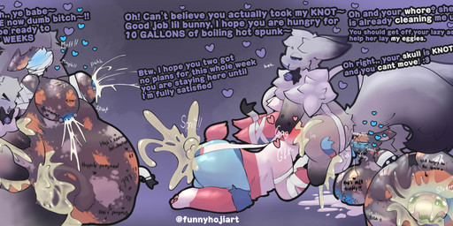 2_tails :3 abdominal_bulge anal anthro anthro_on_feral areola armband balls bdsm bell bestiality big_balls big_penis bite_marks_all_over black_sclera blood blue_areola blue_blush blue_eyes blush bodily_fluids body_writing bondage bound breasts cum cum_from_ass cum_from_mouth cum_from_vagina cum_in_ass cum_in_mouth cum_in_vagina cum_inflation cum_inside cum_through deep_throat dialogue directional_arrow dirty_talk dominant dominant_feral egg excessive_lactation exclamation_point female female_on_feral feral fluffy fluffy_tail fur gagging genital_fluids genitals grey_body grey_fur group group_sex heart_symbol hearts_around_head hotwife huge_penis hyper hyper_genitalia hyper_penetration hyper_penis inflation knotting lactating larger_penetrated leg_markings licking looking_pleasured male male/female male/male male_on_feral markings muffled_speech multi_tail multicolored_body multicolored_fur neck_tuft neck_tuft_bow open_mouth oral oral_knotting oral_penetration oviposition owner_mark pawpads penetration penile penile_penetration penile_spines penis penis_shaped_bulge pink_pawpads pokemon_egg profanity purple_background purple_blush purple_eyes purple_text question_mark restrained ribbon_bondage ribbons ribbons_(anatomy) rimming rough_sex scratches sex simple_background size_difference small_but_hung smile socks_(marking) sound_effects spiked_armband spikes spots submissive submissive_anthro tail tears text threesome tilde_after_text tongue trio tuft vaginal vaginal_oviposition vaginal_penetration white_body white_fur writing_on_belly writing_on_breasts writing_on_butt hojiart 67_(meme) nintendo pokemon babylon(meowmeow) hoji_(hojiart) mochi_(sillymochibun) domestic_cat eeveelution felid feline felis generation_6_pokemon ghost mammal pokemon_(species) spirit sylveon 2026 artist_name digital_drawing_(artwork) digital_media_(artwork) english_text hi_res