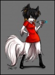 anthro black_border black_hair boots border brown_eyes clothed clothing cosplay dress eyewear female footwear fur glasses hair inner_ear_fluff looking_at_viewer phaser shoes solo tail tuft uniform dagger_leonelli star_trek star_trek_(movie) dagger_leonelli_(character) canid canine canis domestic_dog mammal papillon toy_dog 2009