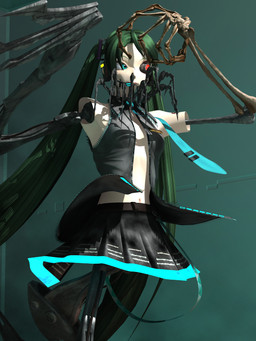 6_fingers accessory big_arms black_bottomwear black_clothing black_skirt blue_eyes blue_necktie bone_arm bottomwear breasts clothed clothing cosplay cybernetic_eye cybernetics electronics female fingers green_hair grey_clothing grey_shirt grey_topwear hair headphones inside long_hair looking_aside machine mechanical_arm mechanical_leg navel necktie no_bra not_furry open_clothing open_shirt open_topwear pleated_skirt red_eyes shirt skirt small_breasts solo topwear twintails_(hairstyle) deino_(artist) vocaloid yamaha_corporation calne_ca hatsune_miku humanoid robot robot_humanoid 2009 3:4 3d_(artwork) autodesk_3ds_max_(artwork) digital_media_(artwork) hi_res