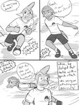 anthro anthrofied bottomwear clothed clothing dialogue duo fight footwear fully_clothed male pokemon_move pokemorph shirt shoes shorts socks t-shirt text topwear fuze nintendo pokemon gao_(fuze) jolt_(fuze) electrike generation_3_pokemon mudkip pokemon_(species) 2015 3:4 comic english_text greyscale hi_res monochrome