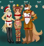 abs anthro arm_tattoo barbell_piercing beak biped bra brown_body bulge chest_tattoo chest_tuft christmas_clothing christmas_decorations christmas_headwear christmas_lights christmas_tree clothing collar complex_body_markings complex_markings ear_piercing eyebrow_piercing facial_piercing feathered_tail feathered_wings feathers female female_anthro fluffy fluffy_chest garter_belt garter_straps group hair hair_over_eye hat headgear headwear holidays industrial_piercing legwear lingerie lip_piercing lip_ring looking_at_another male male/female male/male male_anthro markings multi_tail multiple_piercings muscular muscular_anthro muscular_male nipple_barbell nipple_piercing nipples nose_piercing nose_ring panties pecs piercing plant plantigrade reindeer_antlers reindeer_costume ring_piercing santa_hat septum_piercing septum_ring spiked_collar spikes spots spotted_markings stockings tail tattoo thick_thighs tree trio tuft underwear wings manguito_(artist) christmas rye_owl_(character) avian bird canid canine deer fox mammal owl absurd_res hi_res