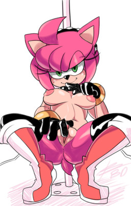 accessory anthro anthrofied areola bedroom_eyes black_nose boots bracelet breasts clitoris clothing crouching dancing eyelashes female footwear genitals glistening_eyelids gloves green_eyes groin_dips hair_accessory hairband half-closed_eyes hand_on_chest handwear jewelry leather leather_clothing leather_gloves leather_handwear legwear masturbation mostly_nude narrowed_eyes naughty_face navel nipples pole pole_dancing presenting presenting_vulva seductive shoes smile solo spread_legs spreading thigh_highs vaginal vaginal_masturbation vulva bigdead93 sega sonic_the_hedgehog_(series) amy_rose eulipotyphlan hedgehog mammal hi_res