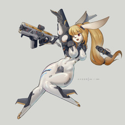 2_artificial_limbs amputee anthro bdsm big_breasts binder_(restraint) bondage bondage_gear bound breasts butt clothing cuff_(restraint) cybernetics disability female floating_hands fur fused_legs gun knock-kneed latex latex_clothing latex_skinsuit legbinder legs_tied machine open_mouth ranged_weapon restraints shackles simple_background skinsuit solo tight_clothing weapon wide_hips shanher cyborg lagomorph leporid mammal rabbit absurd_res hi_res