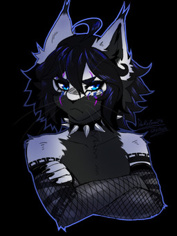 alternate_color alternate_form alternative_fashion anthro armwear clothing collar eye_markings femboy fishnet_clothing goth grey_body looking_at_viewer male male/male markings solo spiked_collar spikes unimpressed darkxzero23 suerte domestic_cat felid feline felis mammal 3:4 half-length_portrait hi_res portrait