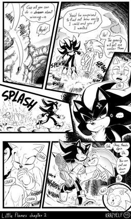 annoyed anthro awkward big_nose carrying_another carrying_person cave chest_tuft clothing cough dialogue duo falling_over fluffy fluffy_chest footwear gloves handwear male quills_(anatomy) racing running shoes speech_bubble text tuft water krazyelf sega sonic_the_hedgehog_(series) shadow_the_hedgehog sonic_the_hedgehog eulipotyphlan hedgehog mammal absurd_res black_and_white comic english_text hi_res monochrome