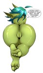 big_butt butt dialogue feet female genitals green_body green_skin looking_at_viewer looking_back looking_back_at_viewer not_furry nude pussy soles text thick_thighs twistingtoxic goblin humanoid english_text hi_res