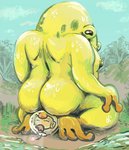 ambiguous_gender anthro butt duo facesitting interspecies kneeling looking_back male male/male nipples nude outside sitting sitting_on_another size_difference tailless shinyluvdisc nintendo pikmin olimar amphibian beast_(pikmin) frog hocotatian wollywog 2021 digital_media_(artwork) hi_res