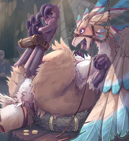 animal_genitalia avian_feet bdsm blush bondage bound breasts bridle brown_body brown_feathers claws cloaca coin duo feathers female feral genitals head_feathers leash legs_tied lying on_back tail tongue tongue_out wings leonardo_mohu mythology avian dragon human mammal mythological_creature mythological_scalie scalie absurd_res hi_res