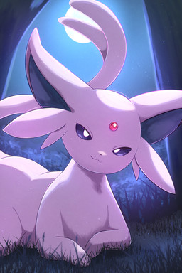 ambiguous_gender detailed_background feral looking_at_viewer lying moon night on_front outside pupils purple_body purple_eyes quadruped smile solo tail rumine nintendo pokemon eeveelution espeon generation_2_pokemon pokemon_(species) 2:3 hi_res