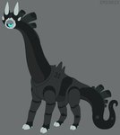 4_ears animal_genitalia black_body black_sclera blue_eyes cloven_hooves dewclaw_hooves feral genitals grey_background grey_body hooves lidded_eyes long_neck long_tail machine male markings medial_ring mouthless multi_ear noseless quadruped segmented_legs segmented_neck segmented_tail sheath simple_background solo standing tail text thick_neck thick_tail three-quarter_view toony unguligrade unusual_ears very_long_neck white_markings emionix 31_(emx) megalurker omnitope robot 2024 absurd_res artist_name digital_drawing_(artwork) digital_media_(artwork) flat_colors grey_theme hi_res nonbinary_(lore)