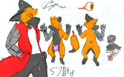 anthro machine male prosthetic prosthetic_arm prosthetic_limb robotic_arm solo ceto_zofumee_(artist) ceto_zofumee 16:10 model_sheet widescreen