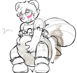 4_fingers anthro blush blush_lines bodily_fluids booties clothed clothing crossdressing crouching diaper dress drooling erection erection_in_diaper feces fingers footwear hair hand_on_diaper heart_eyes heart_symbol male motion_lines open_mouth open_smile pooping round_ears saliva short_hair simple_background smile soiled_diaper soiling soiling_diaper solo stink_fumes tail teeth three-quarter_view touching_diaper unclean_diaper used_diaper using_diaper white_background ludis-luteo roxas_(stinkyskunker) mammal mephitid skunk 2021 absurd_res full-length_portrait hi_res portrait restricted_palette signature spot_color
