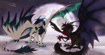 all_fours claws duo feral fluffy fluffy_tail horn long_ears moon sitting smile tail wings kira_larsson mythology dragon mythological_creature mythological_scalie scalie 256:135