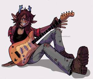 anthro antlers blue_antlers boots bottomwear brown_body brown_fur brown_hair buckteeth choker clothed clothed_anthro clothed_female clothing denim denim_bottomwear denim_clothing electric_guitar female fingerless_gloves flannel_shirt footwear freckled_face freckles fully_clothed fully_clothed_anthro fully_clothed_female fur gloves grin guitar hair handwear horn jeans jewelry looking_at_viewer musical_instrument necklace one_eye_closed pants plucked_string_instrument red_clothing red_nose red_shirt red_topwear shirt shoes smile solo string_instrument tank_top teeth tomboy topwear torn_bottomwear torn_clothing torn_jeans torn_pants wink winking_at_viewer momo404art deltarune undertale_(series) dess_holiday deer mammal new_world_deer reindeer hi_res