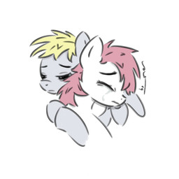 blonde_hair blonde_mane bodily_fluids crying duo eyes_closed female female/female feral frown fur grey_body grey_fur hair hug mane pink_hair pink_mane sad simple_background tears white_background white_body white_fur wings tuskonline friendship_is_magic hasbro my_little_pony mythology derpy_hooves_(mlp) fan_character tsuko_(tuskonline) earth_pony equid equine horse mammal mythological_creature mythological_equine pegasus pony 1:1 absurd_res hi_res