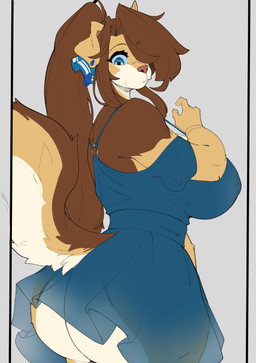 anthro big_breasts big_butt bottomwear breasts brown_body brown_fur brown_hair butt clothed clothing female fur hair side_view simple_background skirt solo tail tan_body tan_fur topwear translucent translucent_bottomwear translucent_clothing translucent_skirt inu-sama kela_(inu-sama) canid canine canis domestic_dog hybrid mammal wolfdog 2024 hi_res