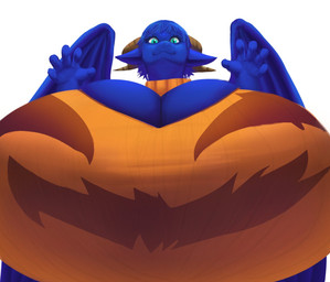 2_horns 5_fingers anthro big_breasts blue_body blue_eyes blue_hair breasts clothing eyelashes female female_anthro fingers hair horn huge_breasts hyper hyper_breasts orange_clothing simple_background solo white_background wings liodimor mythology dragon mythological_creature mythological_scalie scalie 2025 hi_res