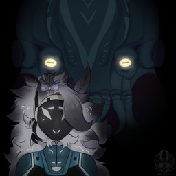 anthro bow_tie clothing costume duo female hair horror_(theme) looking_at_viewer machine male scared stare symmetry underwater water white_hair airymiller jewish_mythology mythology subnautica_2 aquatic aquatic_dragon cephalopod coleoid decapodiform dragon leviathan mollusk mythological_creature mythological_marine mythological_scalie octopodiform octopus protogen scalie squid 1:1 half-length_portrait hi_res portrait