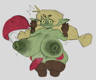 areola armor big_areola big_breasts big_ears big_nipples blonde_hair breasts broken_armor clothing female genitals green_body hair huge_areola huge_breasts huge_nipples humanoid_pointy_ears legwear monster_girl_(genre) nipples notched_ear pointy_ears pubes puffy_areola puffy_nipples shortstack solo surprised thick_thighs thigh_highs unconvincing_armor vulva wardrobe_malfunction wide_eyed wide_hips monugi_doodles goblin humanoid