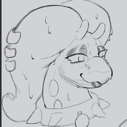 antennae_(anatomy) anthro collar collar_tag ear_piercing ear_ring eyeshadow female female_anthro freckled_face freckles lips makeup narrowed_eyes piercing ring_piercing smile solo spiked_collar spikes thick_bottom_lip three-quarter_view yokii nintendo pokemon generation_6_pokemon goodra pokemon_(species) 1:1 2026 digital_drawing_(artwork) digital_media_(artwork) headshot_portrait monochrome portrait sketch