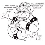 ageplay anthro baby_bottle beverage biped blush bottle_feeding bracelet clothed clothing dialogue diaper duo embarrassed eyewear glasses infantilism jewelry male roleplay simple_background size_difference spiked_bracelet spikes teeth text topless wearing_diaper dinopalcooper mario_bros nintendo bowser iggy_koopa koopaling scalie 2019 black_and_white digital_media_(artwork) english_text hi_res monochrome signature adopted_(lore) adopted_son_(lore)