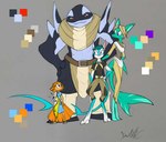 anthro domestic_pet family female group male simple_background david_lillie dreamkeepers evzen_(dreamkeepers) fish marine reptile scalie shark model_sheet official_art father_(lore) mother_(lore) parent_(lore) sibling_(lore) sister_(lore)