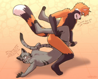 age_difference anthro anthro_on_anthro anthro_penetrated anthro_penetrating anthro_penetrating_anthro bending_knees blush clenched_teeth dialogue duo fur genitals grey_body grin handjob male male/male male_penetrated male_penetrating male_penetrating_male motion_lines multicolored_body multicolored_fur older_male older_penetrated orange_body penetration penile penis scorpion_(position) sex simple_background smile smirk son_penetrating_father struggling tail teeth text younger_dom_older_sub younger_male solarlewds mars_(solarlewds) simon_(solarlewds) ailurid felid feline mammal red_panda digital_media_(artwork) english_text hi_res father_(lore) father_and_child_(lore) father_and_son_(lore) incest_(lore) parent_(lore) parent_and_child_(lore) parent_and_son_(lore) son_(lore)