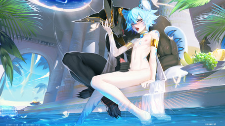 5_fingers ahoge areola arm_support armband banana bell bell_collar black_areola black_body black_claws black_eyes black_fur black_nails black_nipples blue_body blue_eyebrows blue_eyes blue_fur blue_hair blush bodily_fluids bowl bracelet claws clothing cloud collar colored_nails container day drooling ear_piercing egyptian erection eyebrows facial_markings femboy fingers food fruit fur genitals grape group hair hand_on_head hand_on_penis handjob head_markings headdress humanoid_genitalia humanoid_penis jewelry jingle_bell licking licking_lips looking_aside looking_down looking_pleasured male male/male markings melon mostly_nude muscular nails navel nipples nude open_mouth palm_tree partially_submerged penile penis piercing pillar pink_areola pink_nipples pink_penis plant plantigrade raised_arm red_sclera saliva sex shadow short_hair sitting size_difference slim spots spotted_markings standing sweat sweatdrop tattoo teeth text tongue tongue_out tree vein water wet white_body white_skin akishycat egyptian_mythology middle_eastern_mythology mythology anubis archon_eclipse animal_humanoid anubian_jackal arthropod butterfly canid canine canis deity felid felid_humanoid feline feline_humanoid humanoid insect jackal leopard_humanoid lepidopteran mammal mammal_humanoid pantherine pantherine_humanoid 16:9 artist_name hi_res widescreen