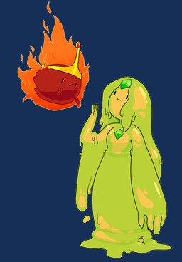 alternate_species ambiguous_gender chest_gem crown dot_eyes duo female fire floating forehead_gem gem goo_hair green_body green_pseudo_hair headgear not_furry princess pseudo_clothing pseudo_hair royalty simple_eyes slime tiara tiara_only toony discount-supervillain adventure_time cartoon_network flame_princess slime_princess elemental_creature fire_creature goo_creature goo_humanoid humanoid digital_media_(artwork)