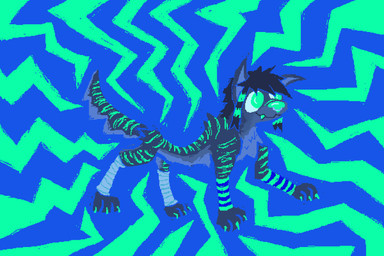 ambiguous_gender bandaged_legs blue_body blue_fur bright_colors coontail_hair fangs feral fur scene_haircut solo sparklefur stripes teal_stripes teeth demensa canid canine canis domestic_dog husky mammal nordic_sled_dog spitz 2024 3:2 cool_colors full-length_portrait hi_res portrait