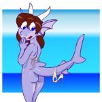 beach big_eyes bikini blue_eyes chibi clothing female seaside solo swimwear tail two-piece_swimsuit underwear berriesandcoffee mythology dirii dragon fish hybrid marine mythological_creature mythological_scalie scalie shark 1:1 hi_res