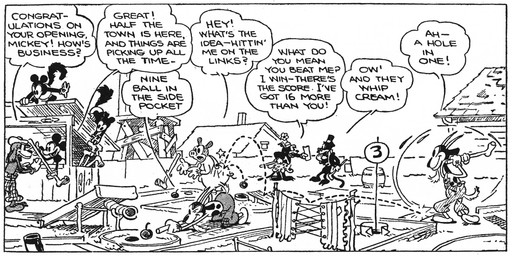 ambiguous_gender anthro bottomwear bow_tie clothed clothing dialogue feet female footwear gloves group handwear hat headgear headwear male motion_lines open_mouth outside overalls pants plant sailor_cap speech_bubble standing tail text toes top_hat tree walking floyd_gottfredson hardie_gramatky disney public_domain horace_horsecollar mickey_mouse anatid anseriform avian bird bovid canid canine canis caprine chicken domestic_cat domestic_dog domestic_pig duck felid feline felis galliform goat mammal mouse murid murine phasianid rodent suid suine sus_(pig) 1930 20th_century absurd_res ancient_art comic dated english_text hi_res long_image monochrome signature wide_image