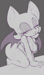 anthro bedroom_eyes bikini breasts cleavage clothed clothing female narrowed_eyes seductive short_stack solo swimming_pool swimwear two-piece_swimsuit wet tenshigarden sega sonic_the_hedgehog_(series) rouge_the_bat bat mammal hi_res monochrome sketch