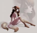 anthro biped black_nose bodily_fluids breasts brown_hair eyelashes female fur hair nude sitting solo tears under_boob taykoe canid canine mammal 2018 digital_media_(artwork)