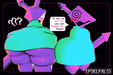 ambiguous_gender bottom_heavy butt butt_focus cloak cloak_only clothing dialogue directional_arrow male pink_body question_mark solo speech_bubble spiral spiral_eyes text conditional_dnp piskelpaxels deltarune undertale undertale_(series) darkner humanoid virovirokun virus_(organism) 3:2 3d_(artwork) digital_media_(artwork) dithering english_text